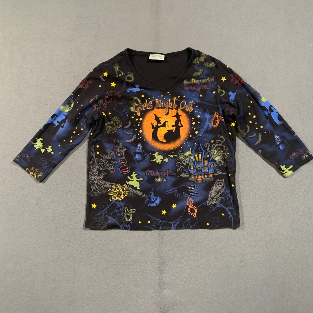 Cactus Bay Apparel Halloween "Girls Night Out" Witches Graphic Top XXL Black